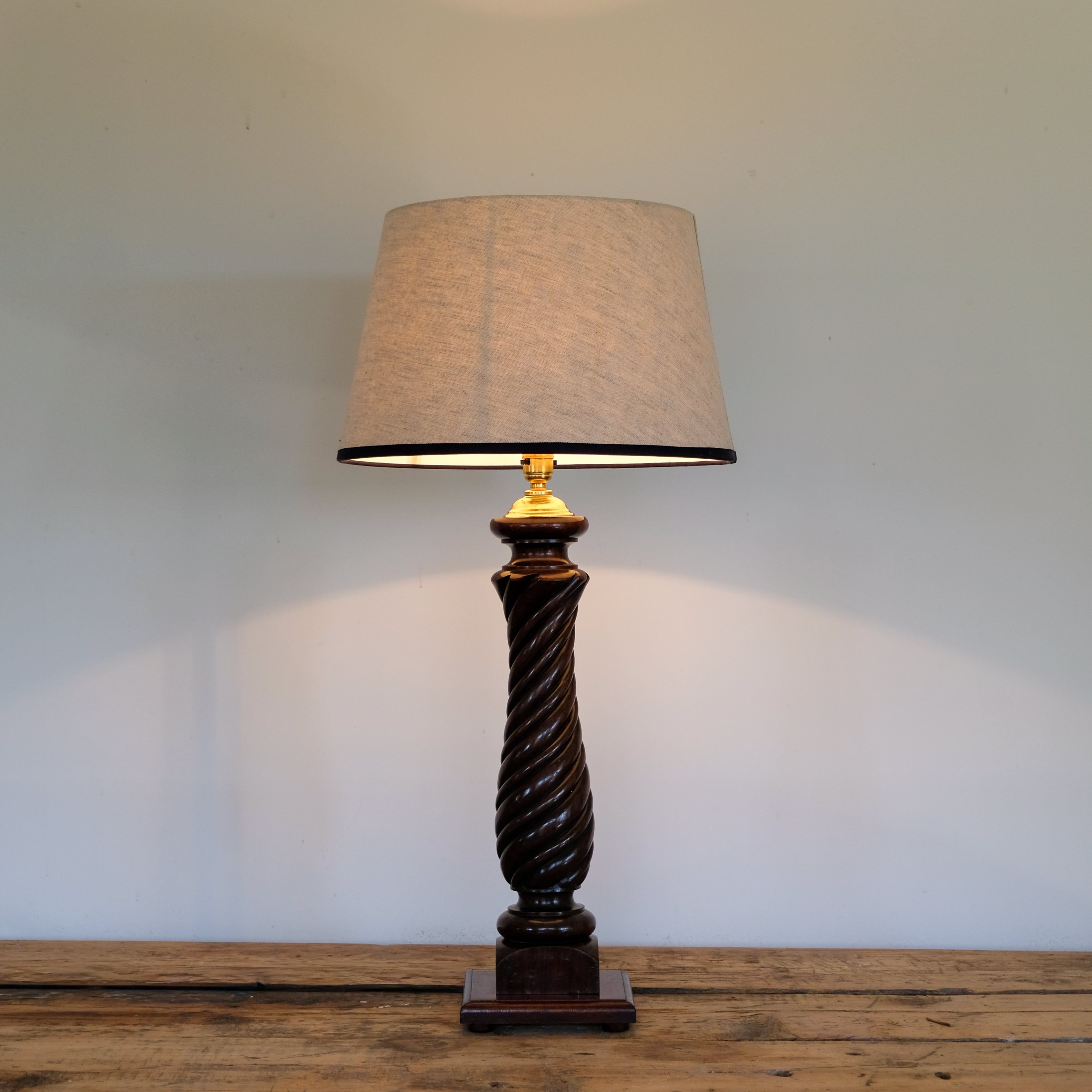 Large Barley Twist Hardwood Table Lamp
