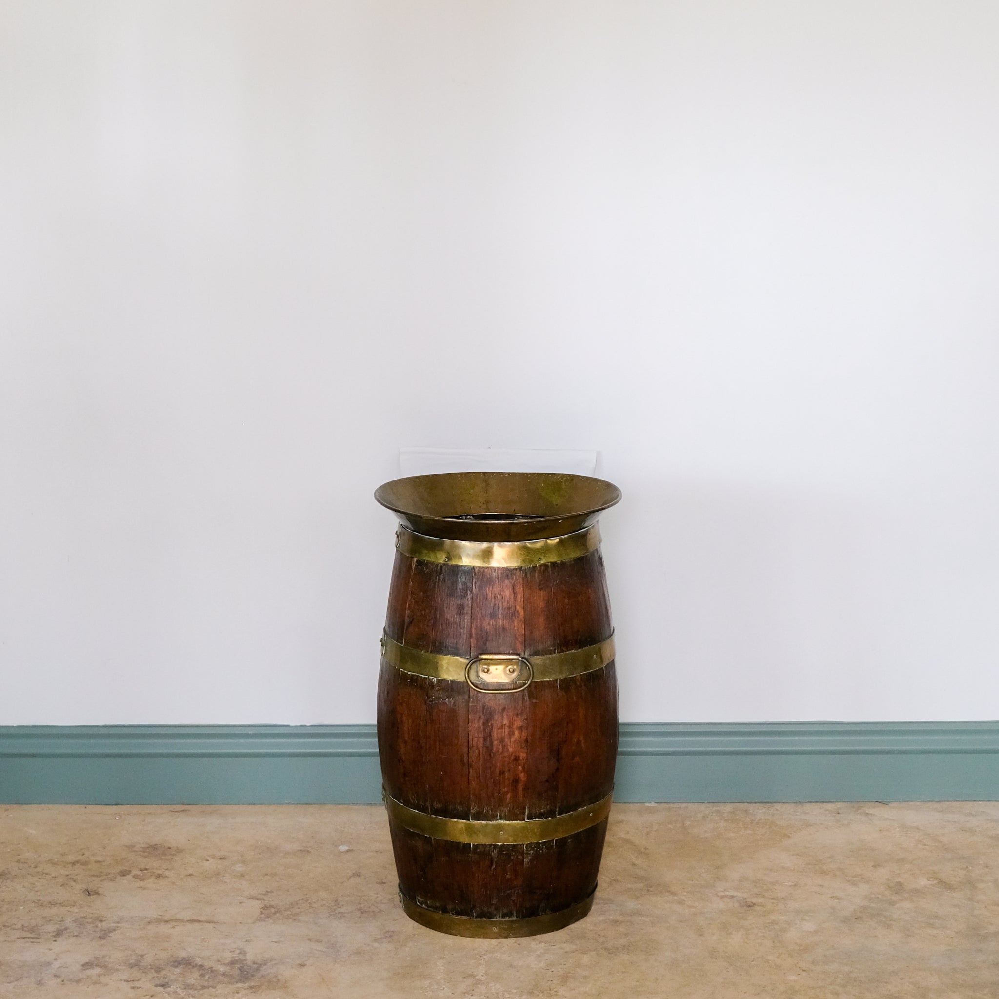 Victorian Oak and Brass Barrel Umbrella Stand