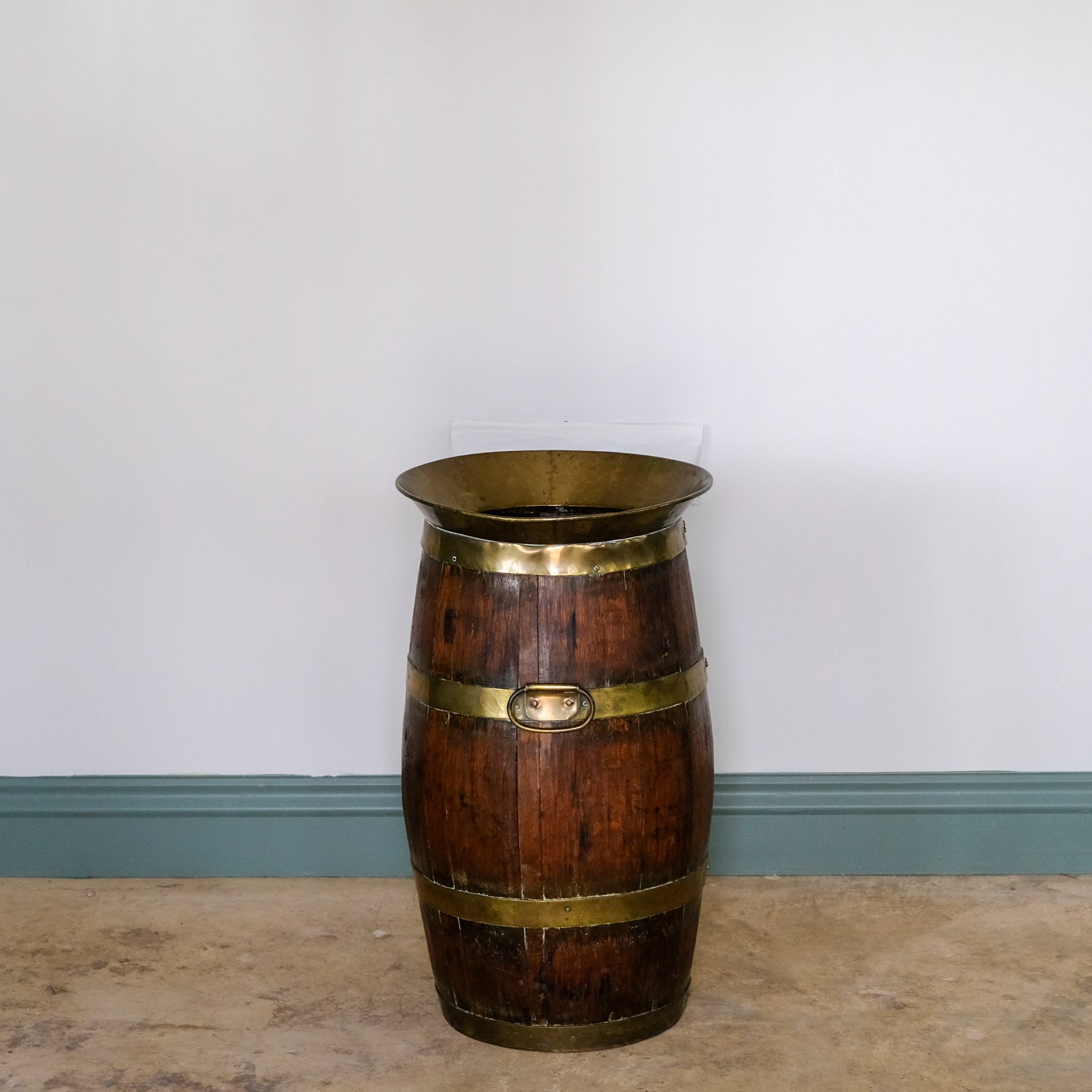 Victorian Oak and Brass Barrel Umbrella Stand