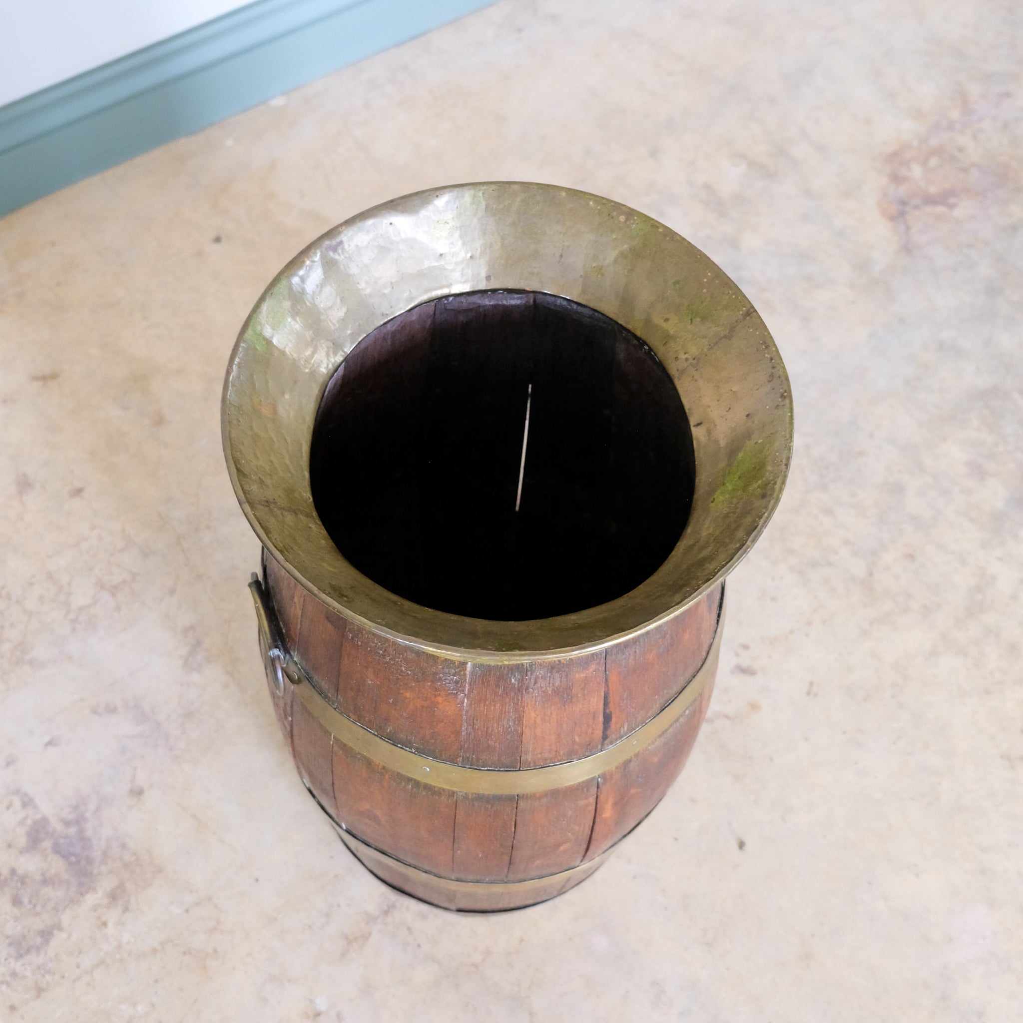 Victorian Oak and Brass Barrel Umbrella Stand
