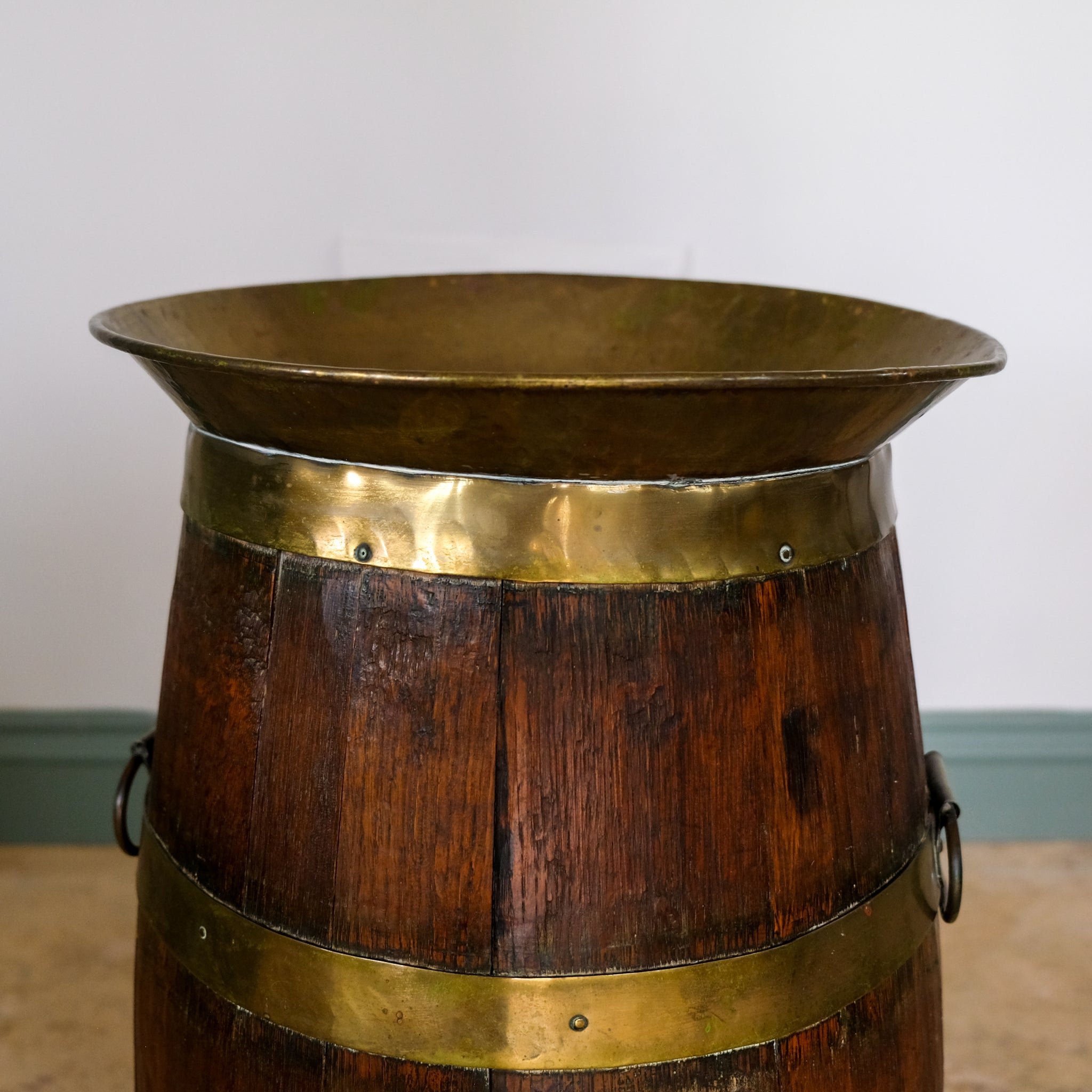 Victorian Oak and Brass Barrel Umbrella Stand