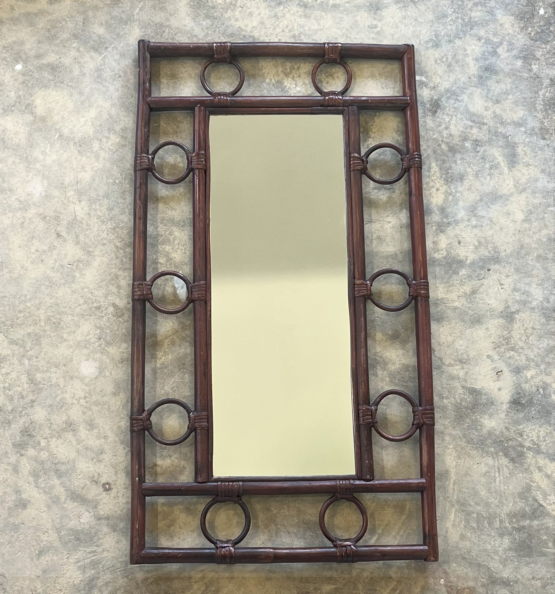 LARGE VINTAGE 1970S BAMBOO & CANE MIRROR