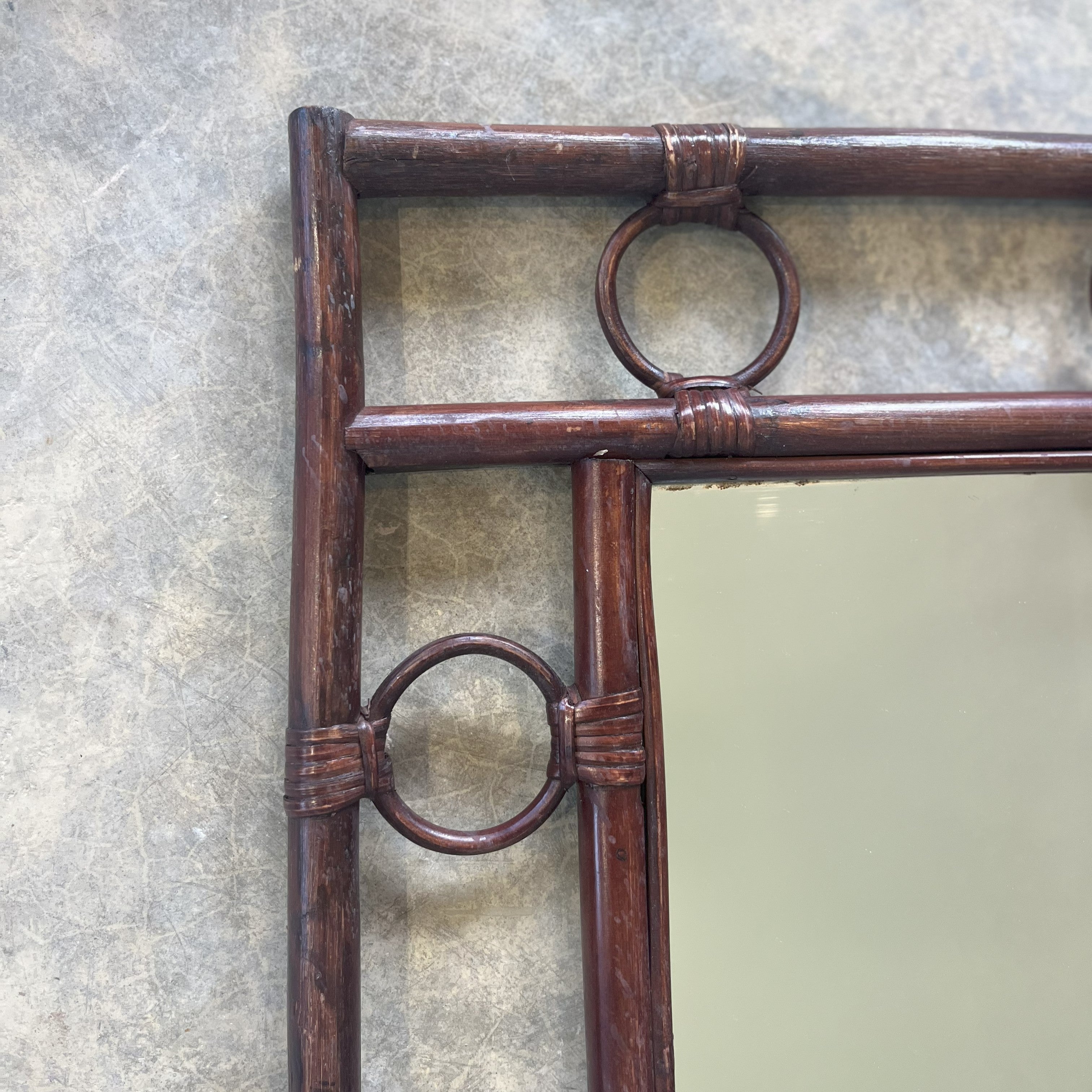 LARGE VINTAGE 1970S BAMBOO & CANE MIRROR