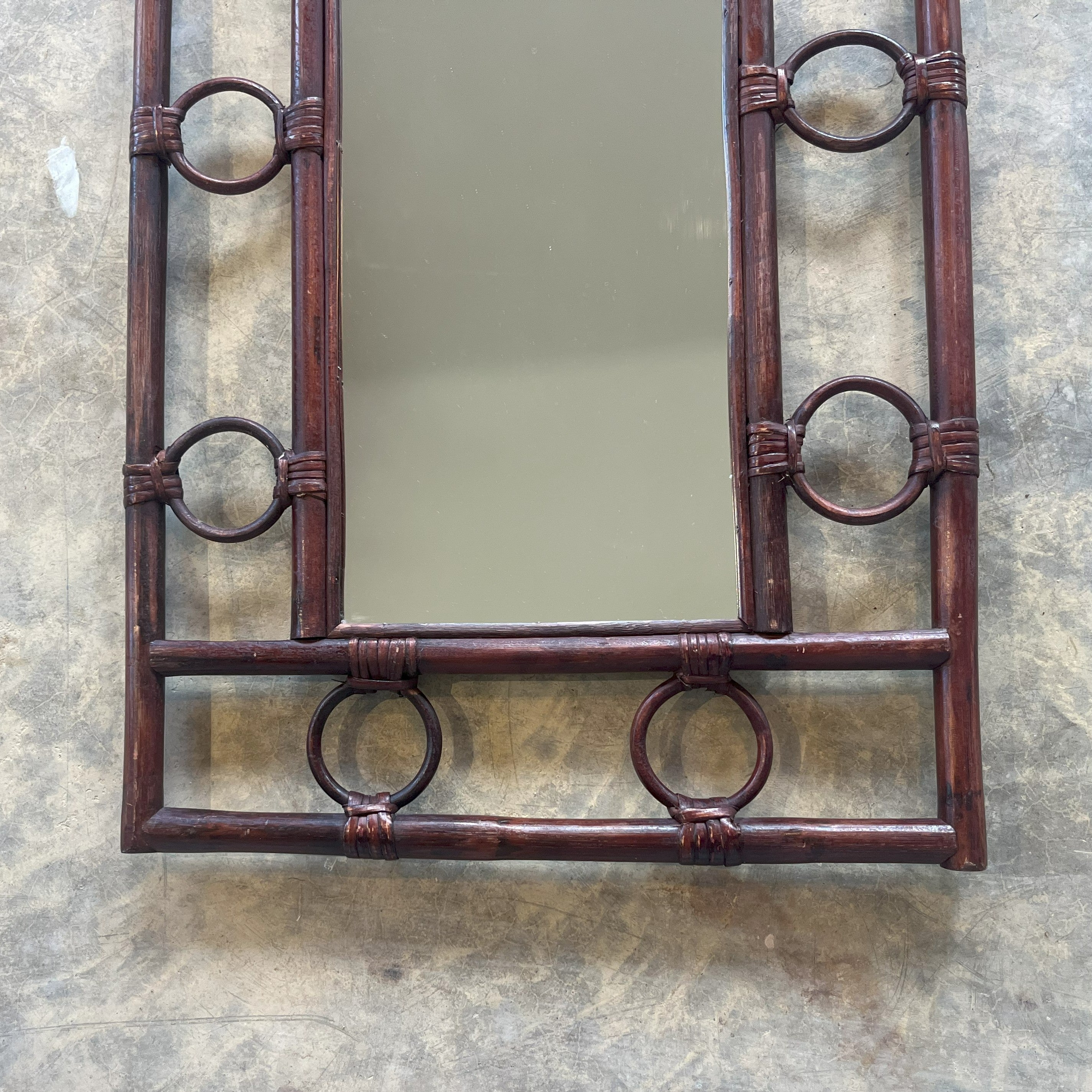LARGE VINTAGE 1970S BAMBOO & CANE MIRROR