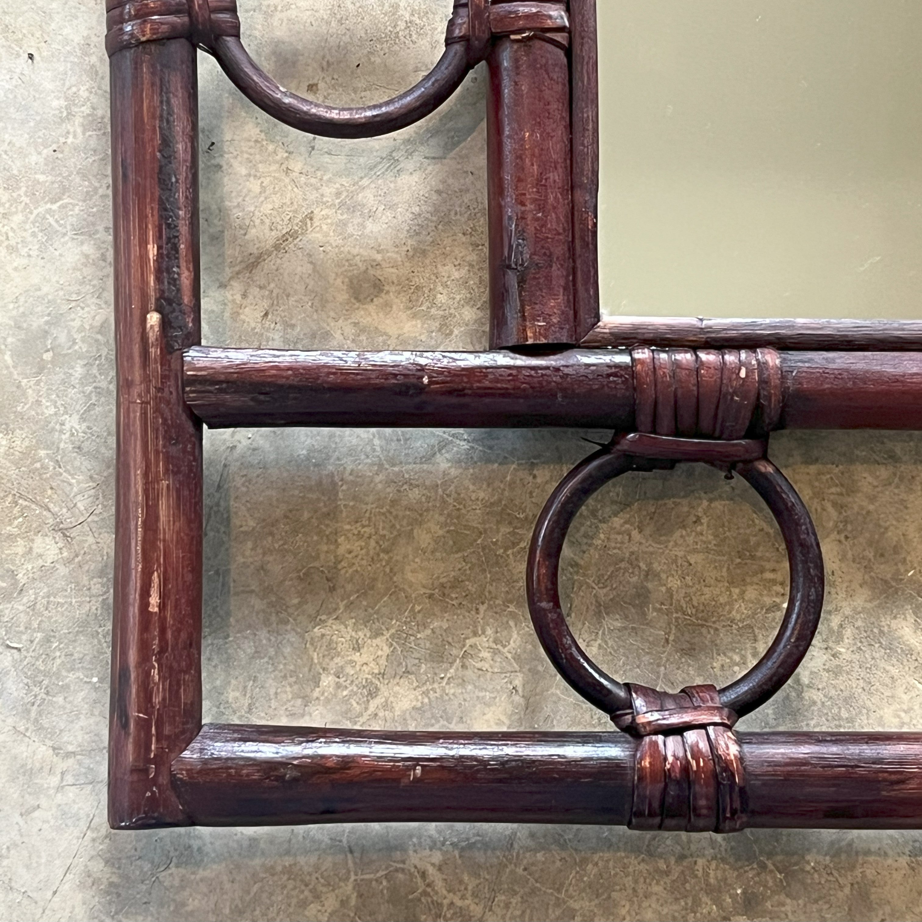 LARGE VINTAGE 1970S BAMBOO & CANE MIRROR