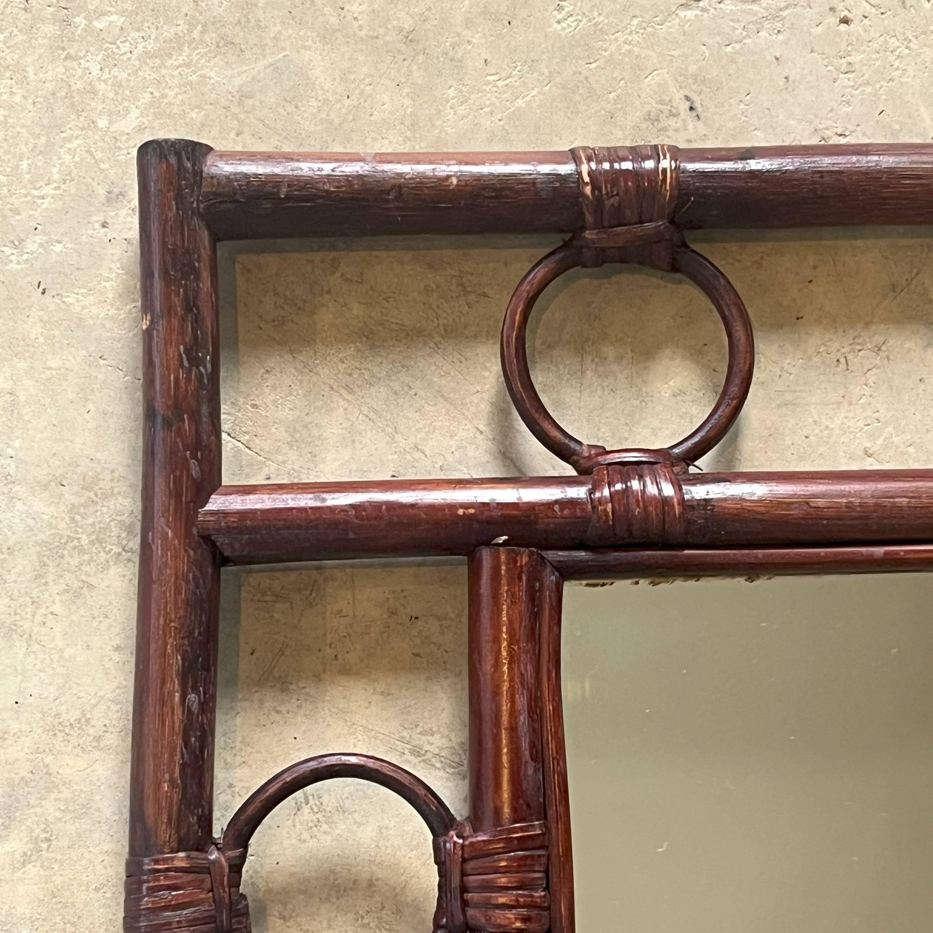 LARGE VINTAGE 1970S BAMBOO & CANE MIRROR