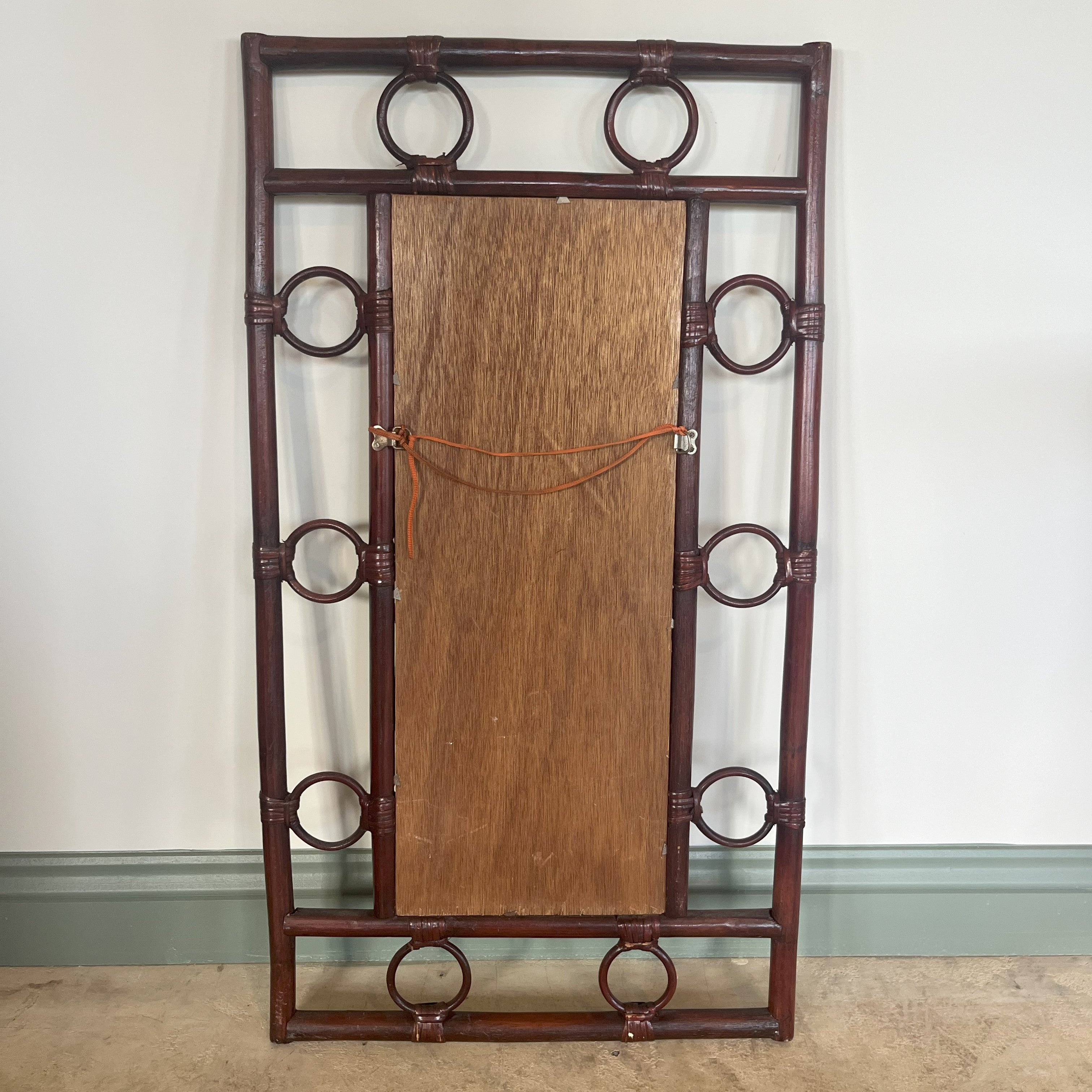 LARGE VINTAGE 1970S BAMBOO & CANE MIRROR