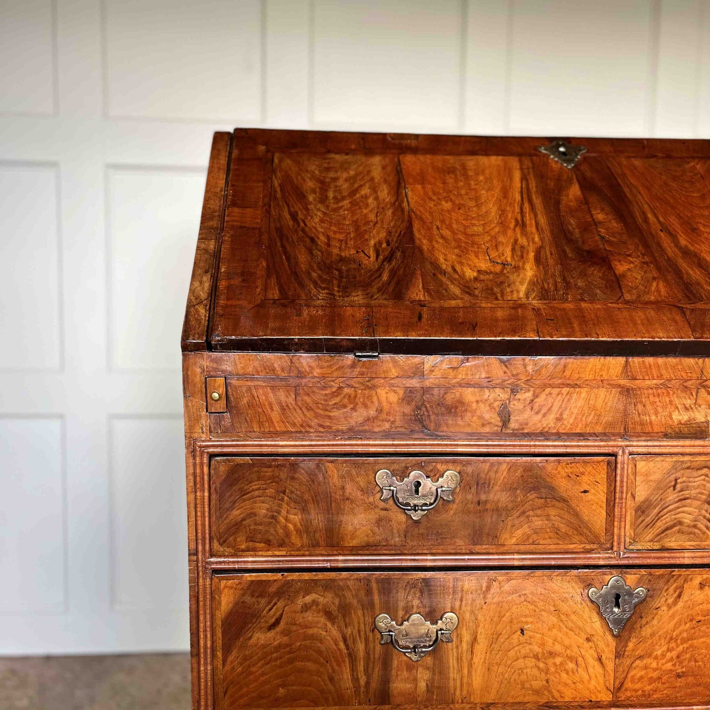 Close up image of Antique George I Walnut Bureau with Drawers - by Summerfield & Scott