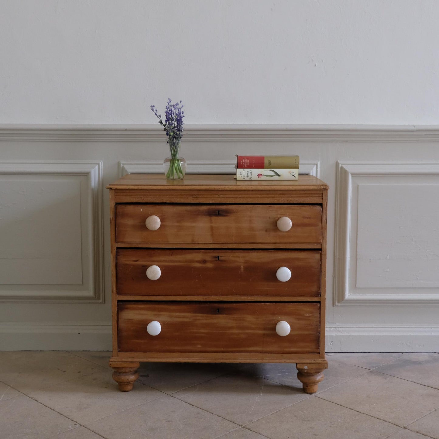EDWARDIAN PINE CHEST OF DRAWERS WITH CERAMIC HANDLES