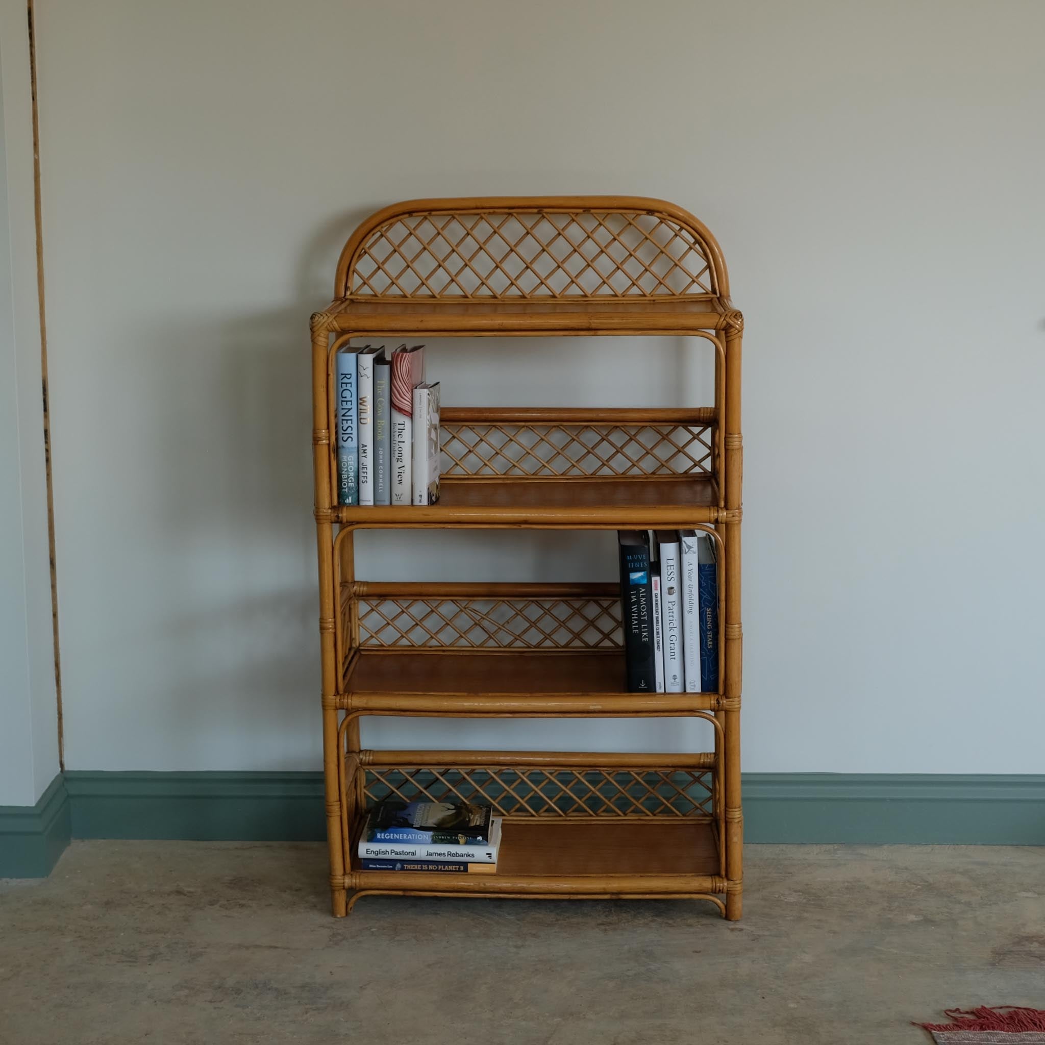 VINTAGE CANE AND BAMBOO BOOKSHELF
