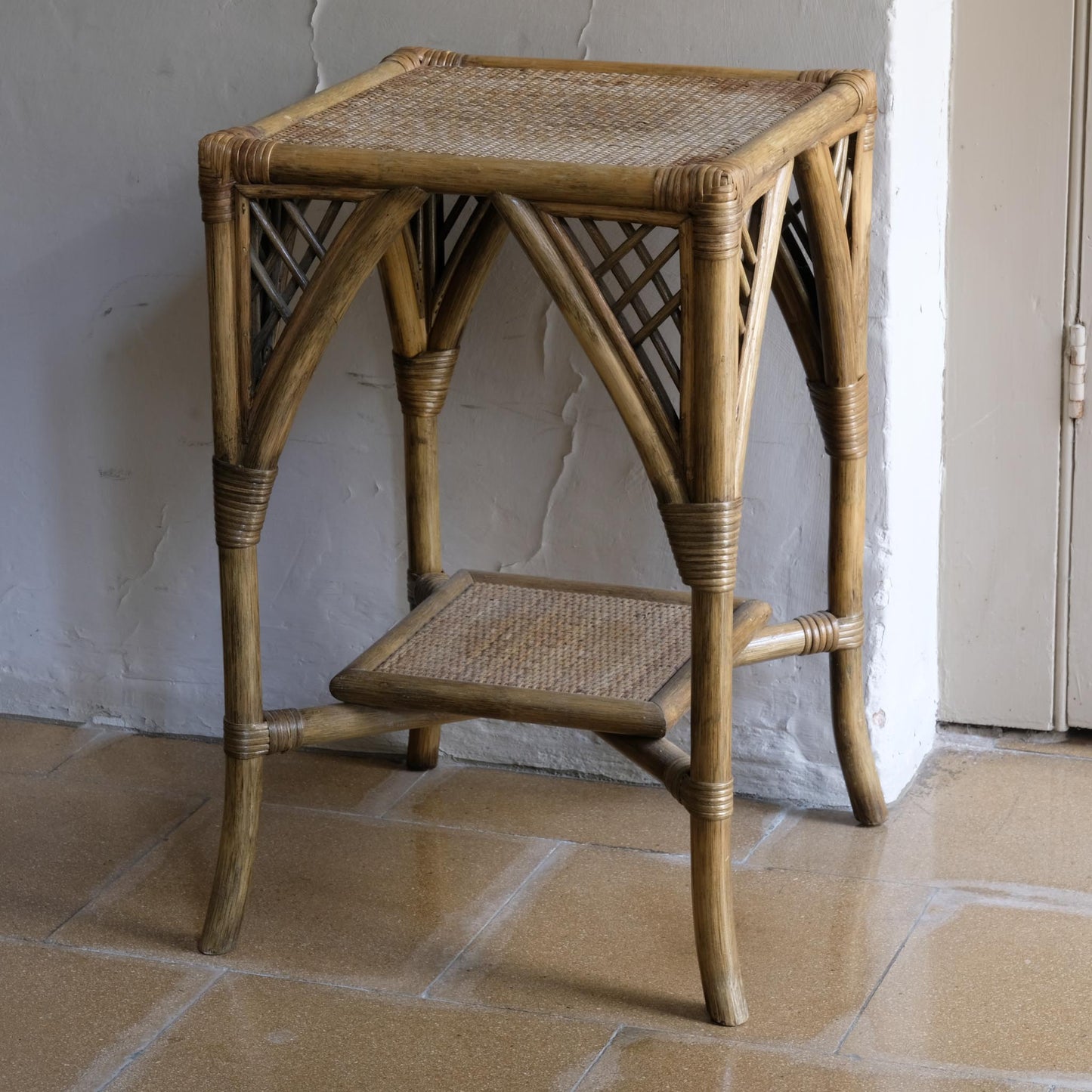 A BAMBOO AND RATTAN SIDE TABLE