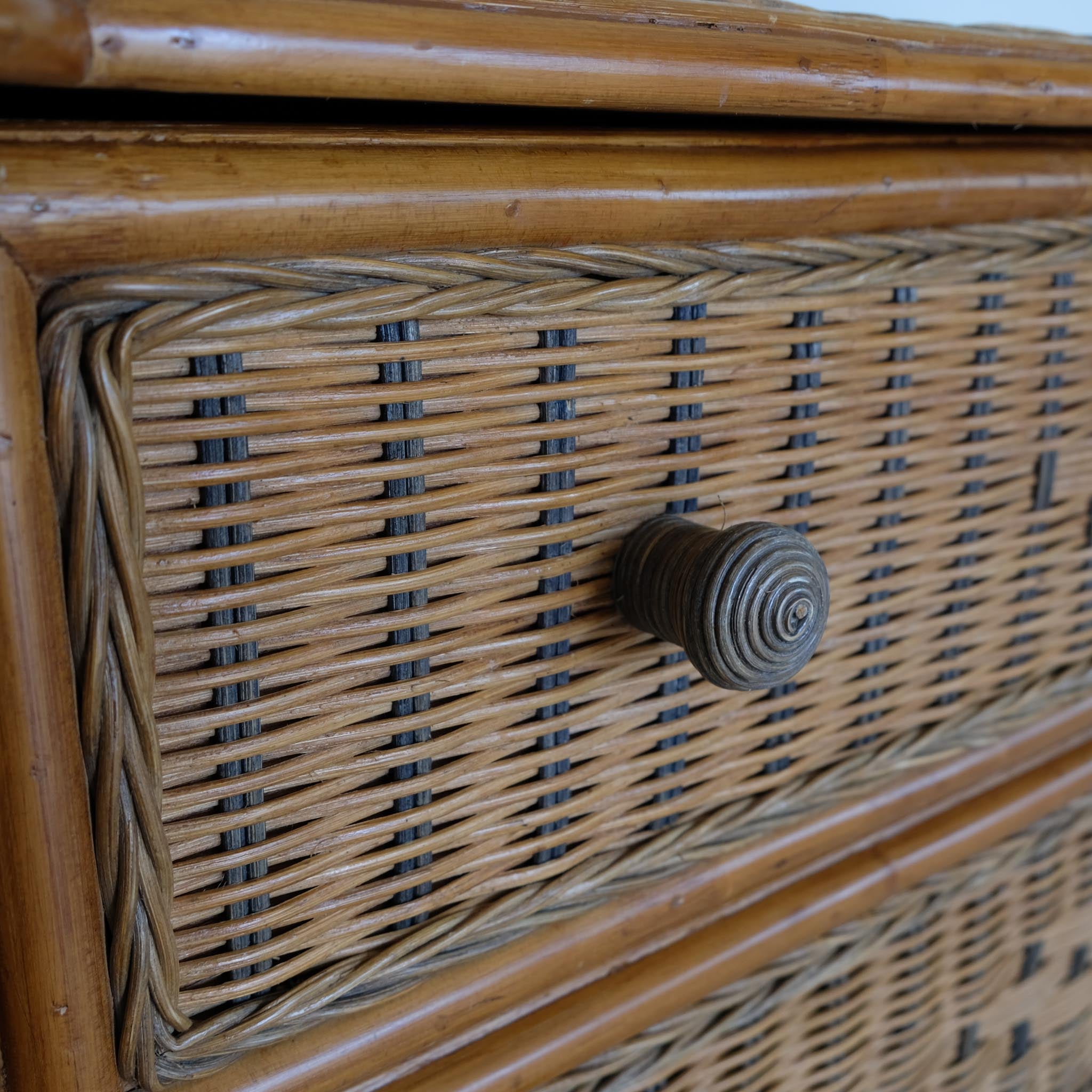 VINTAGE 1970S BAMBOO & RATTAN CHEST OF DRAWERS