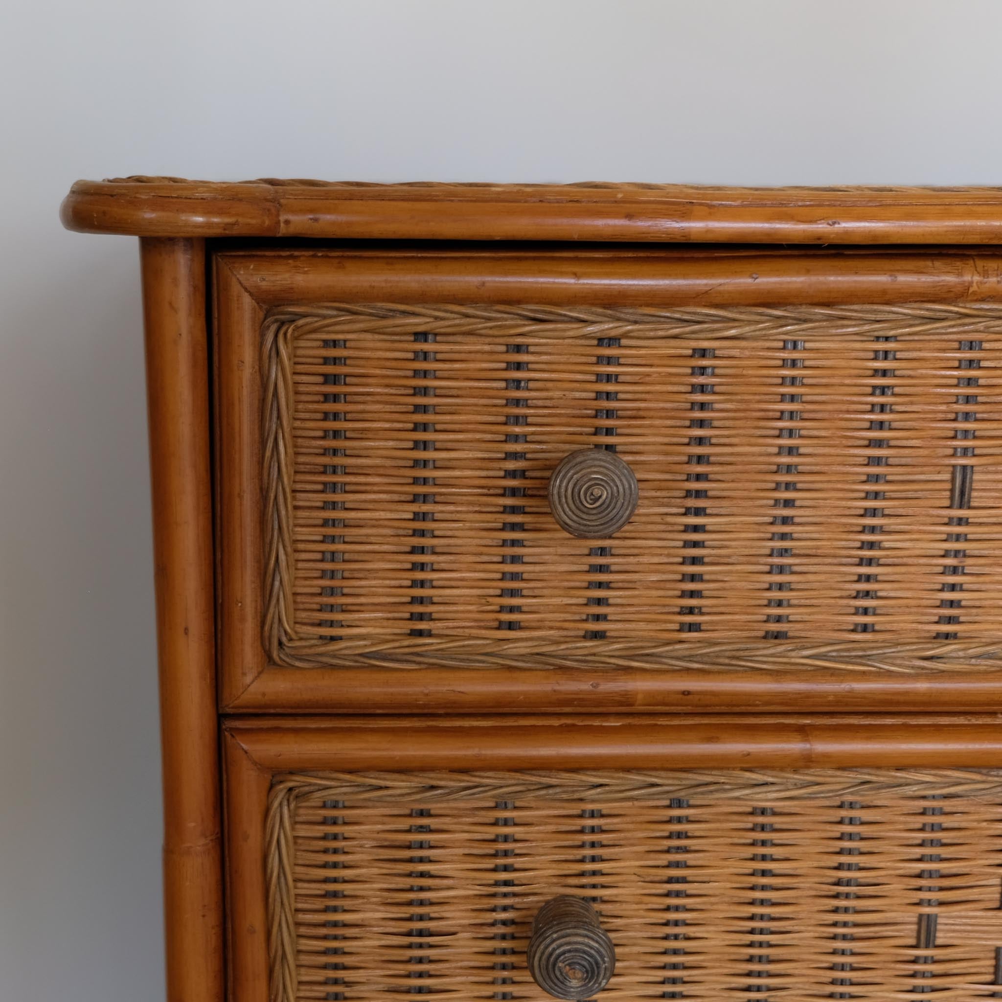 VINTAGE 1970S BAMBOO & RATTAN CHEST OF DRAWERS