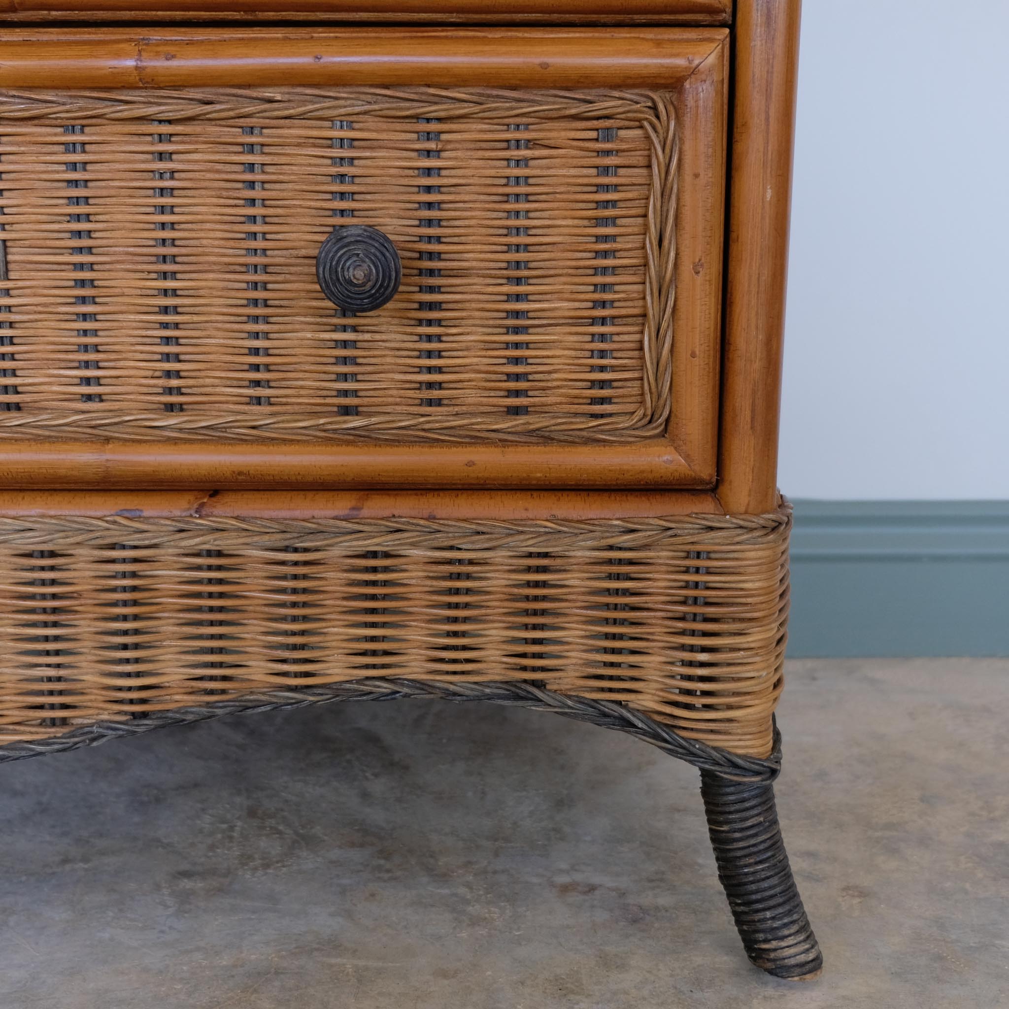 VINTAGE 1970S BAMBOO & RATTAN CHEST OF DRAWERS