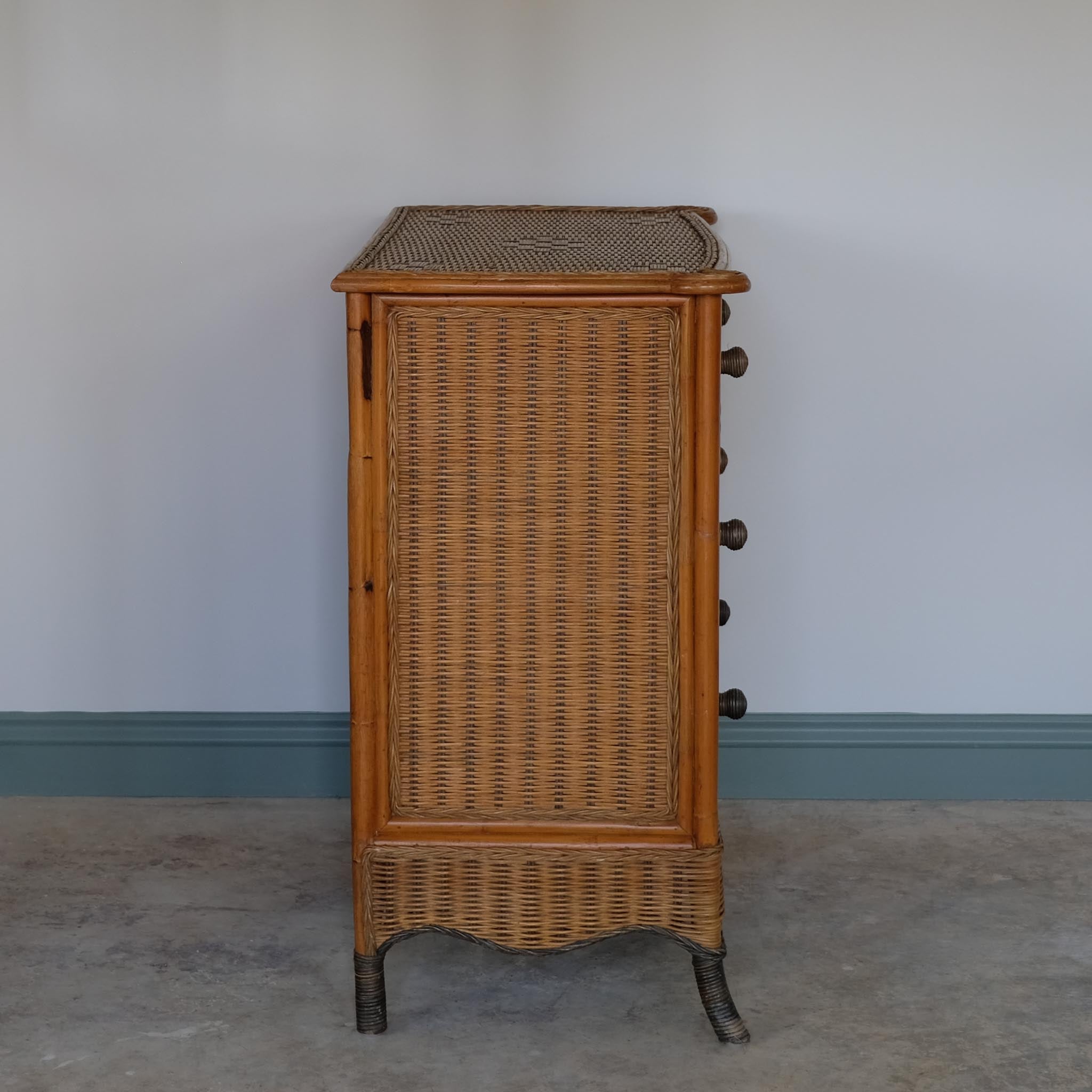 VINTAGE 1970S BAMBOO & RATTAN CHEST OF DRAWERS