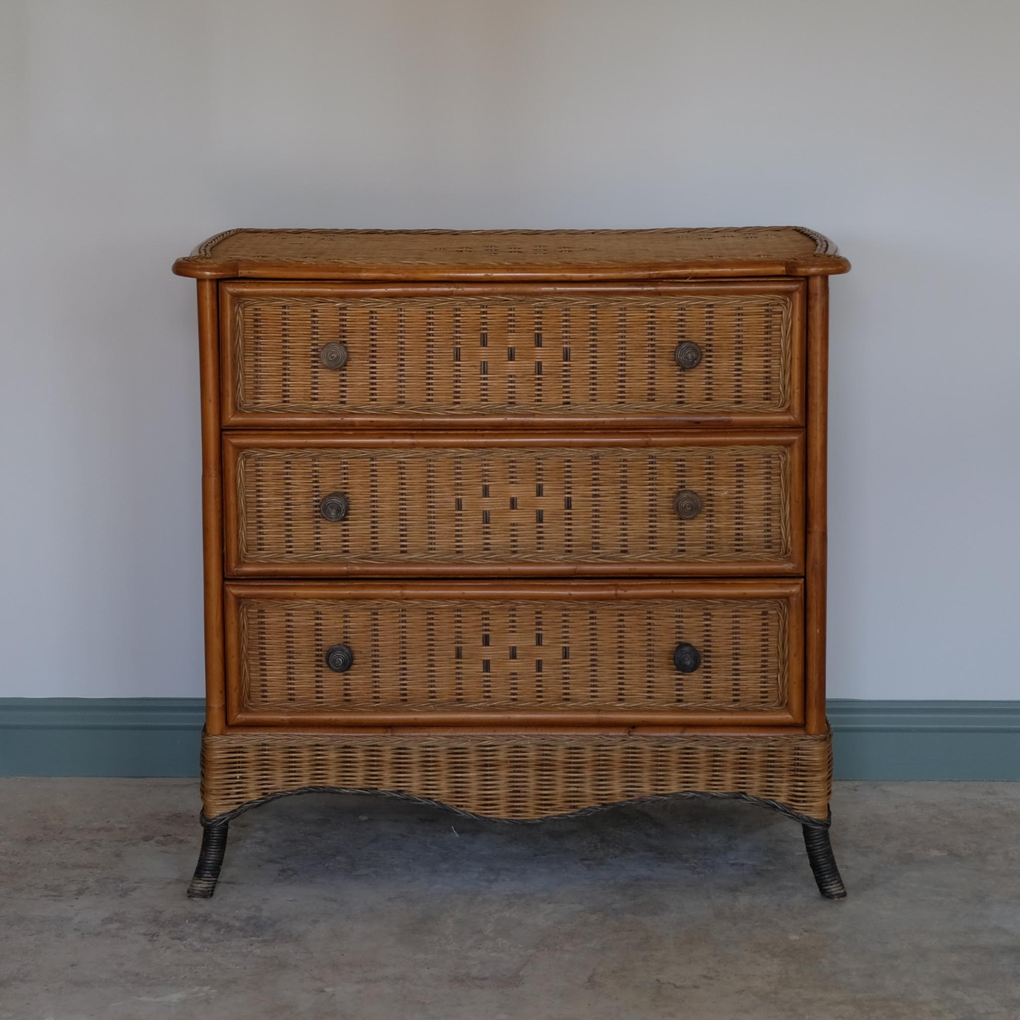 VINTAGE 1970S BAMBOO & RATTAN CHEST OF DRAWERS