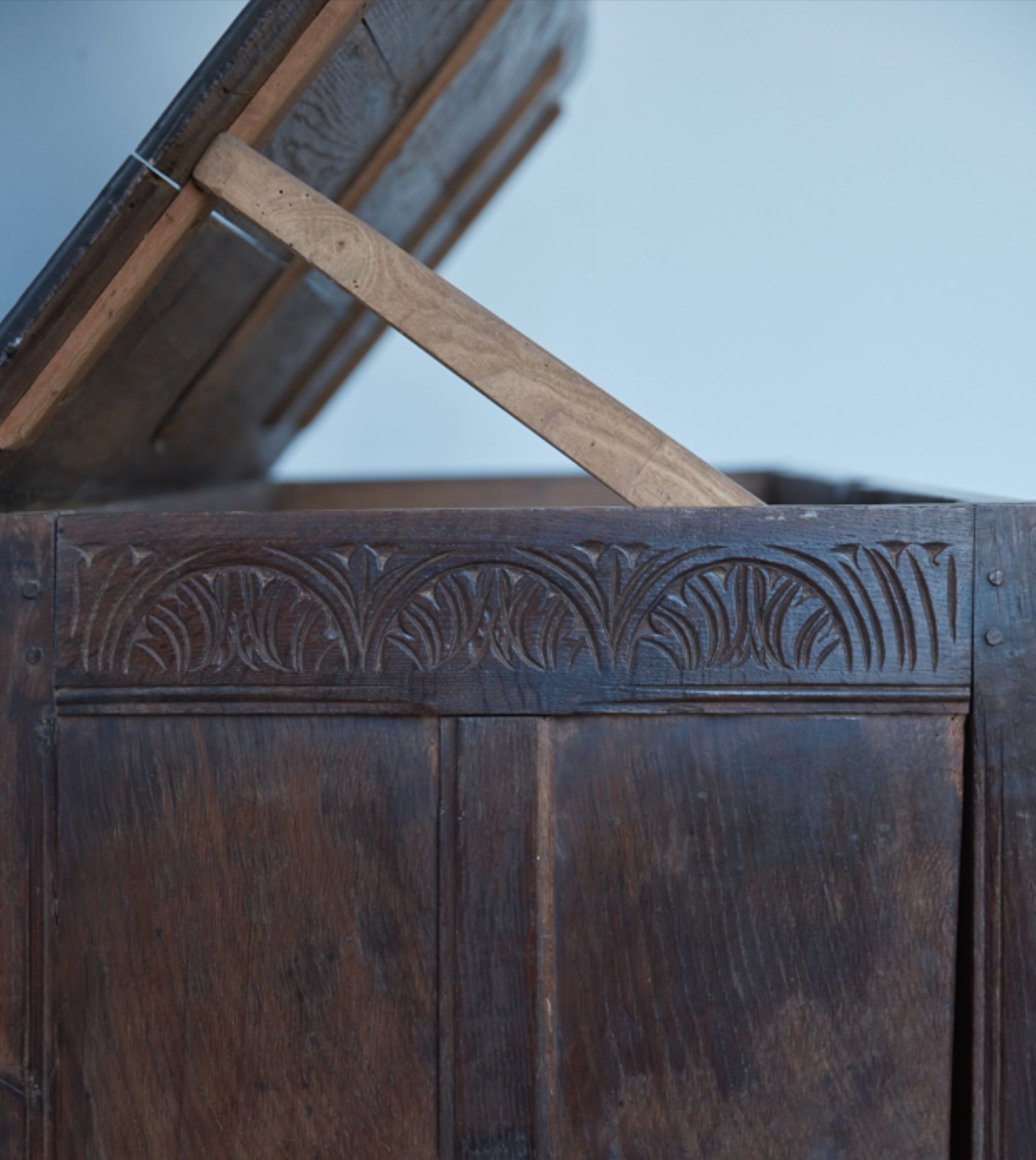 Detailing on side panel of 17th Century Coffer