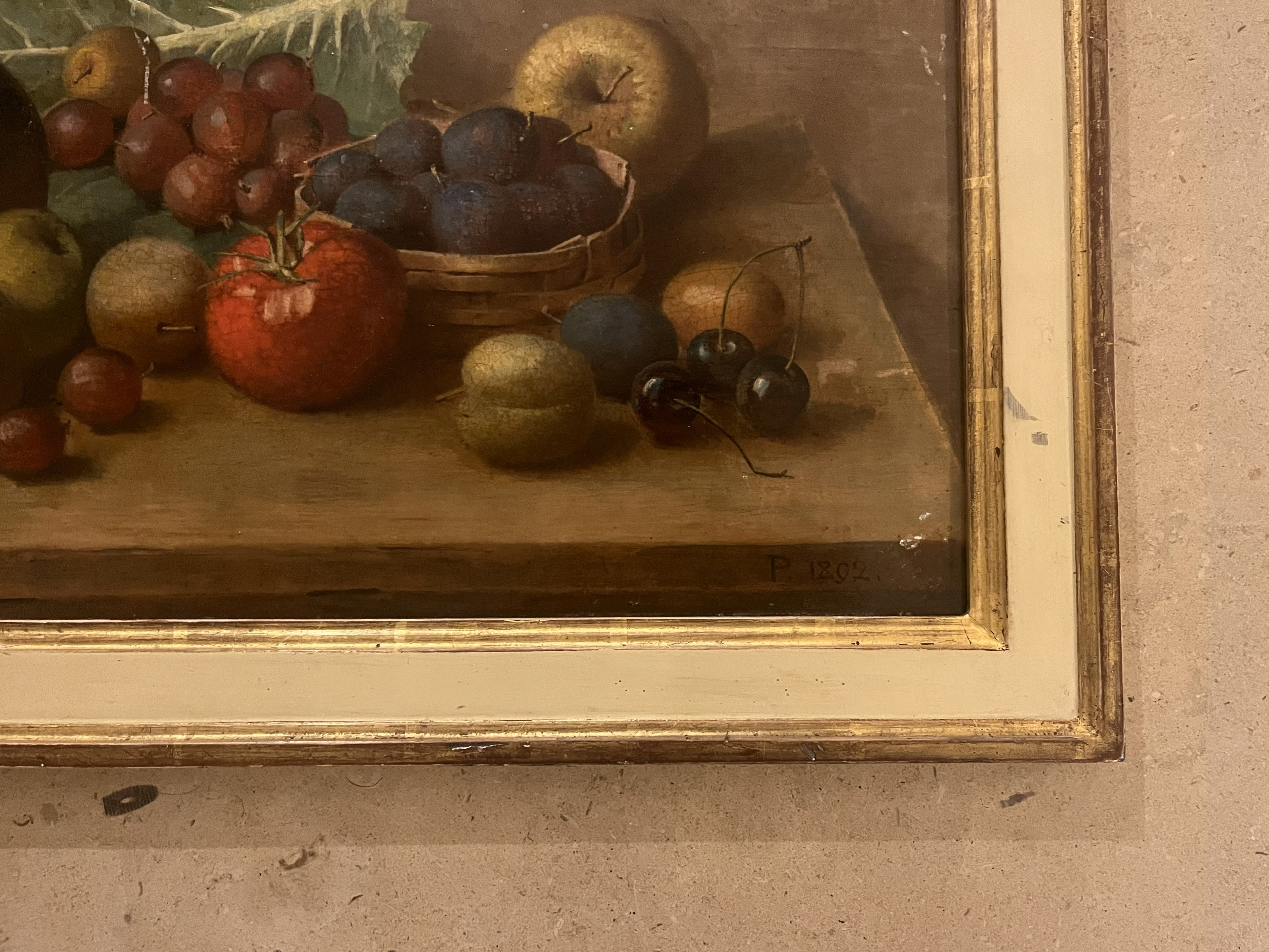 LATE 19TH CENTURY OIL ON BOARD STILL LIFE WITH GARDEN HARVEST