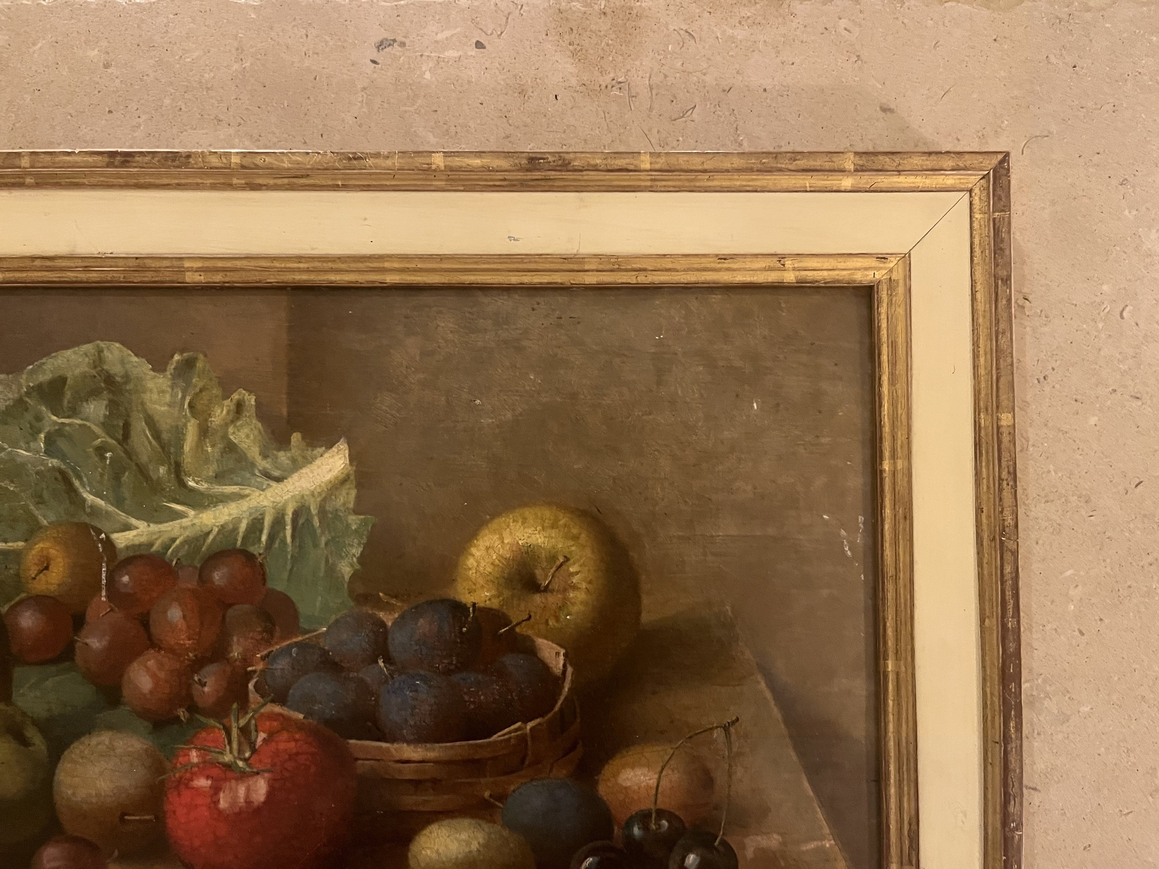 LATE 19TH CENTURY OIL ON BOARD STILL LIFE WITH GARDEN HARVEST