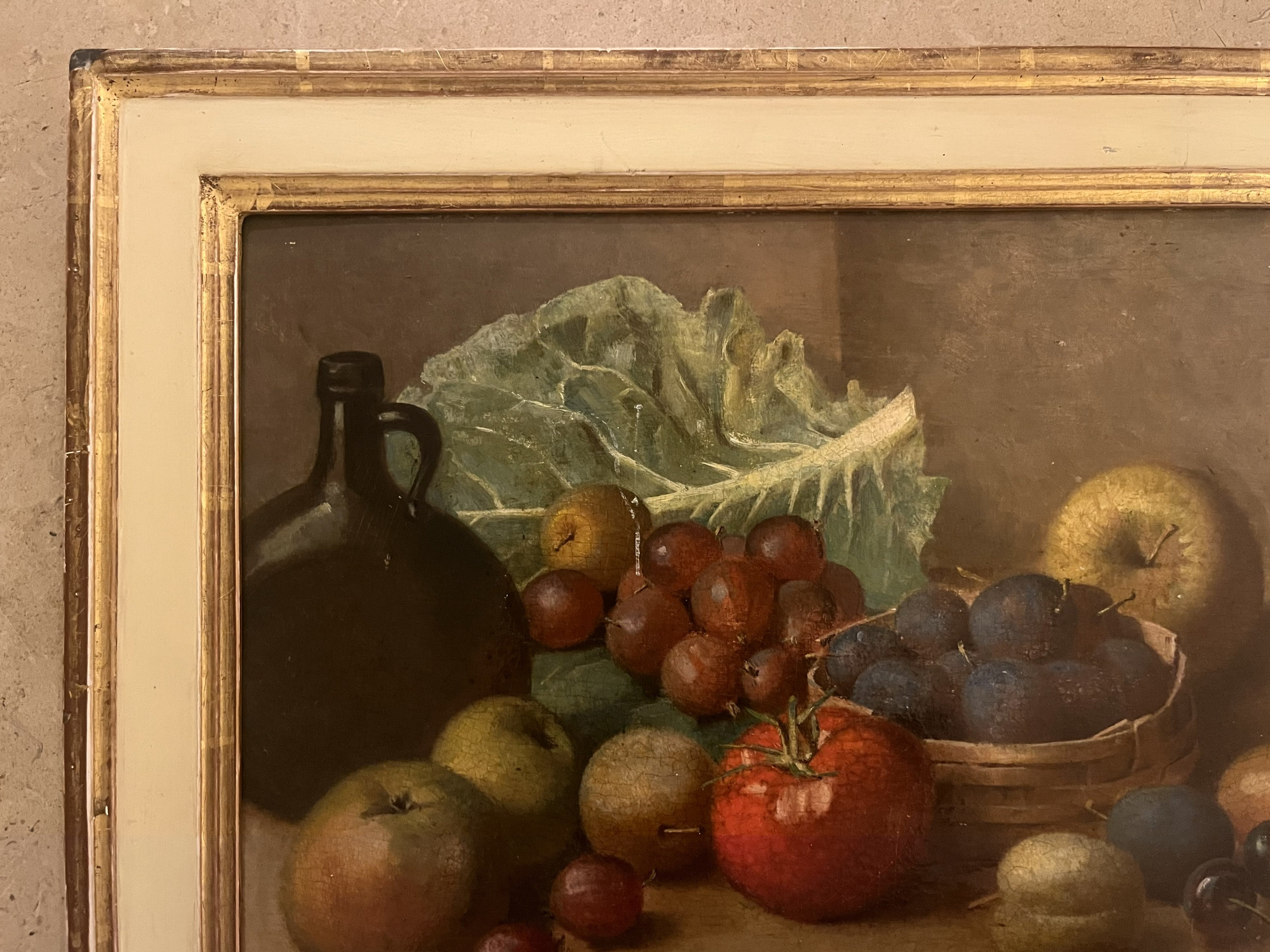 LATE 19TH CENTURY OIL ON BOARD STILL LIFE WITH GARDEN HARVEST