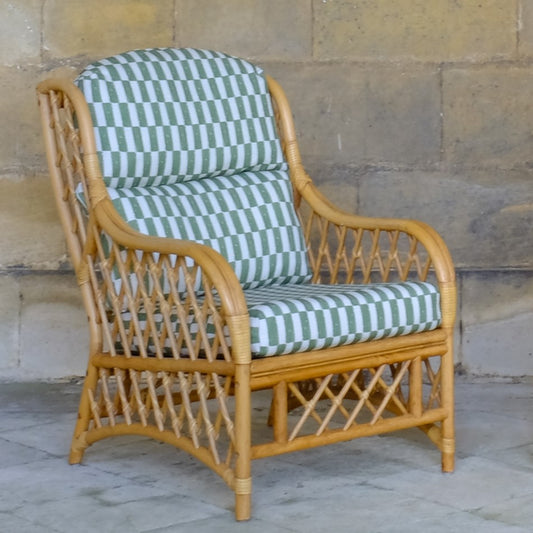 1970's Vintage Cane Bamboo Armchair with Upholstered Seat pad - Summerfield & Scott