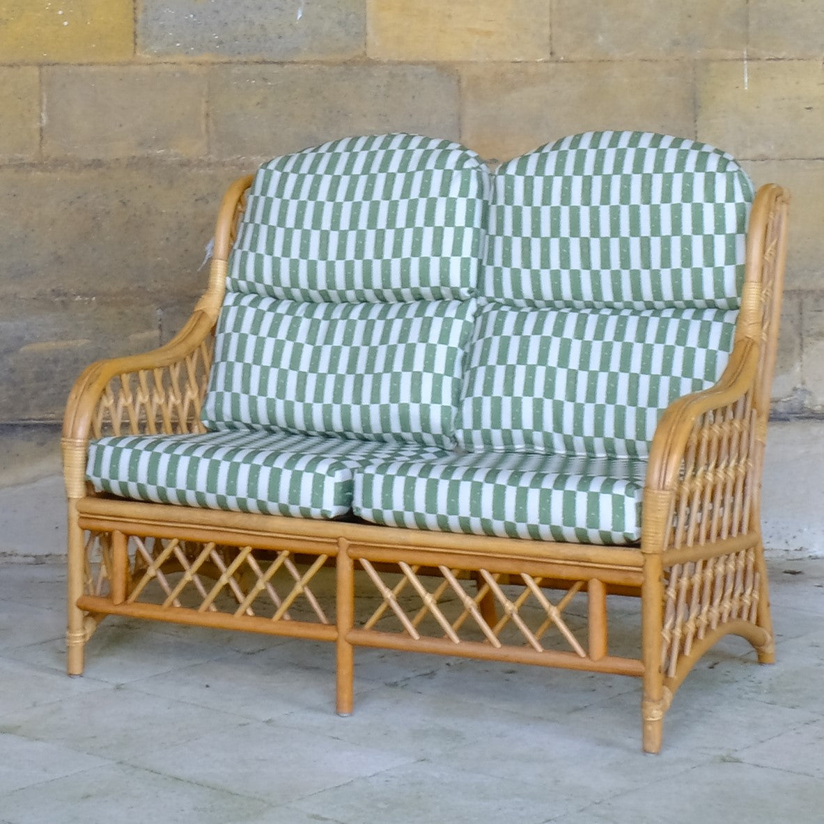 1970's Vintage Cane Bamboo Sofa with Upholstered Seat pad - Summerfield & Scott