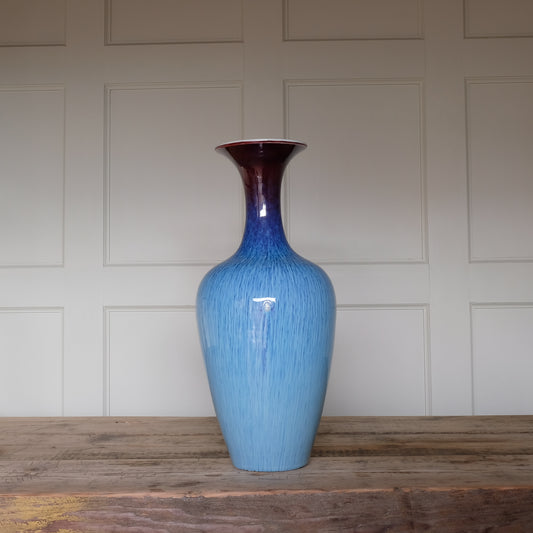 LARGE BLUE FLAMBE STONEWARE VINTAGE VASE by Summerfield & Scott