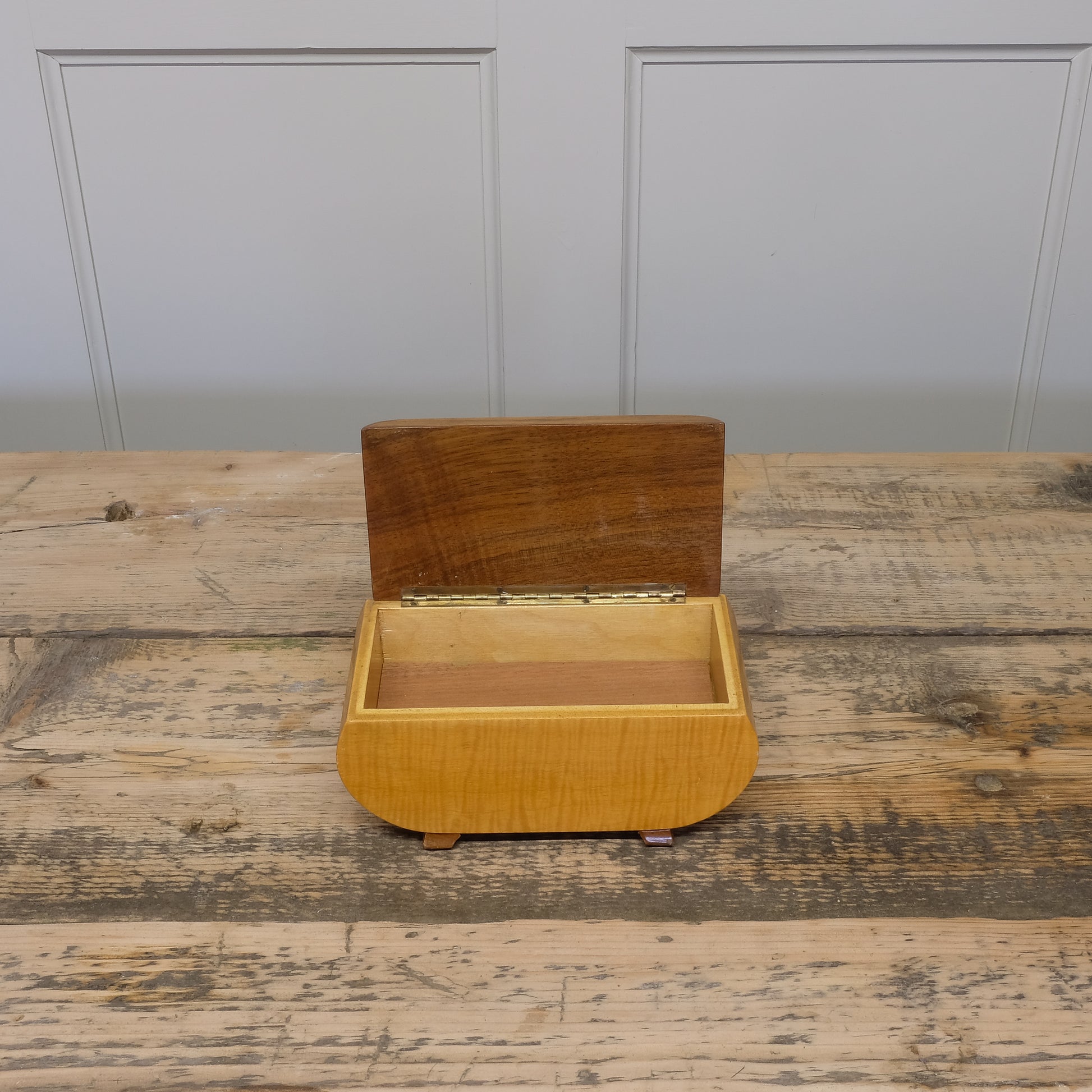 Inside Vintage Wooden Card Box with Roulette Wheel Inset by Summerfield & Scott