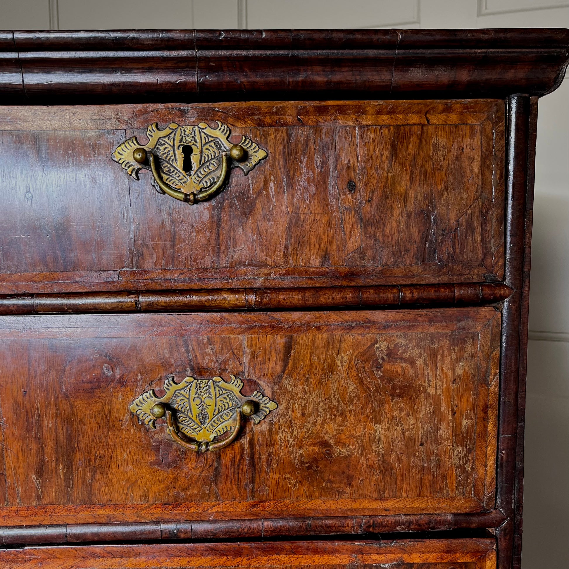 Vintage 17th Century Chest of Drawers on Stand (close up showing handles) - Summerfield & Scott