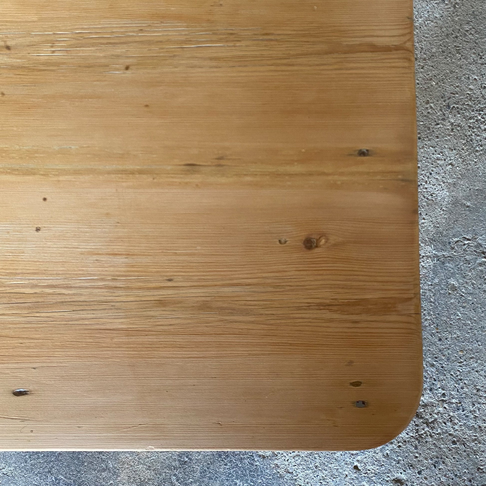 Top of Vintage Victorian pine farm house kitchen table, on turned legs by Summerfield & Scott