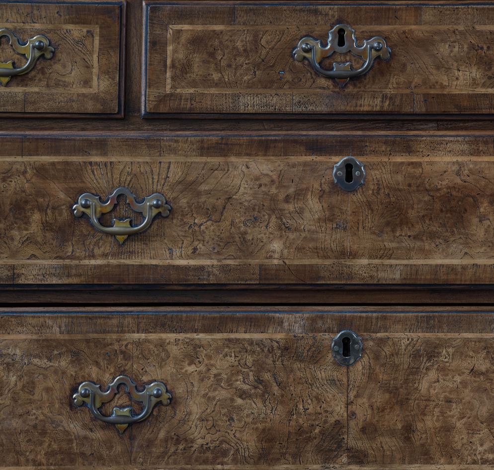c. 1740s Elm and Walnut Crossbanded Chest of Drawers